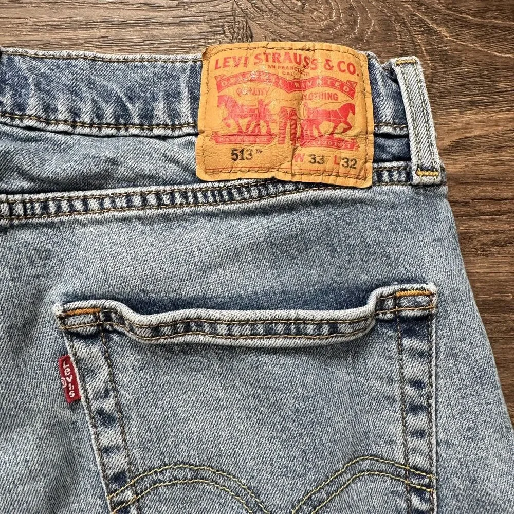 Levis 513 Mens Jeans 33x32 Slim Straight Blue Denim Medium Wash